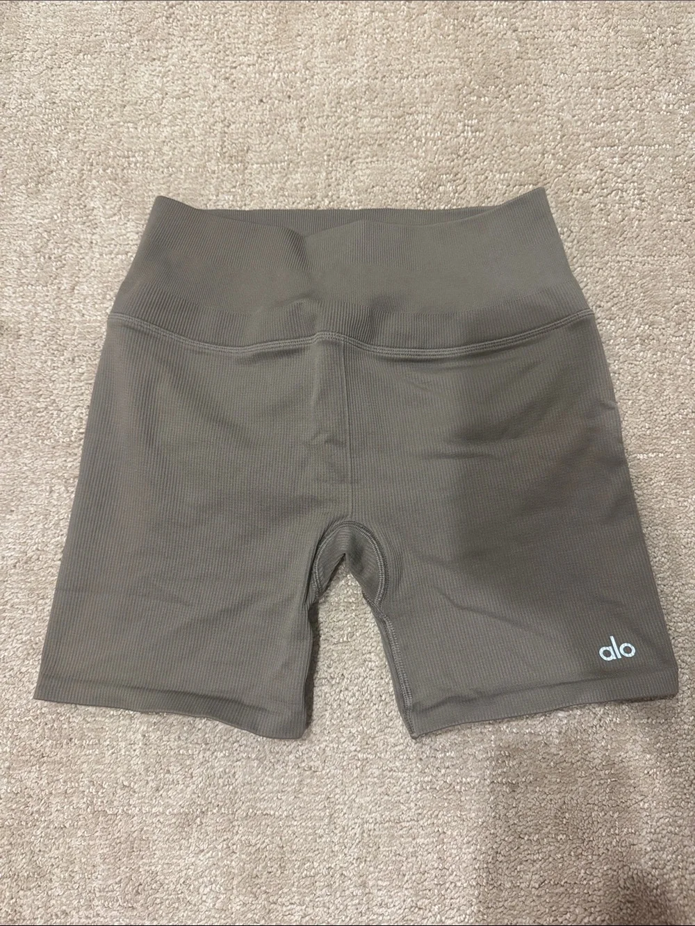 ALO Yoga Olive Green Ribbed Bike Shorts